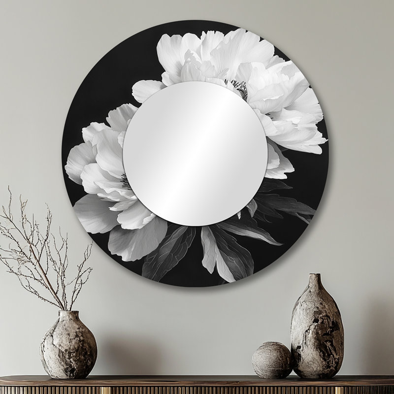 Pivoines monochromes avec veines foncées I - décoration murale miroir floral - imprimé sur métal, 29 po x 29 po