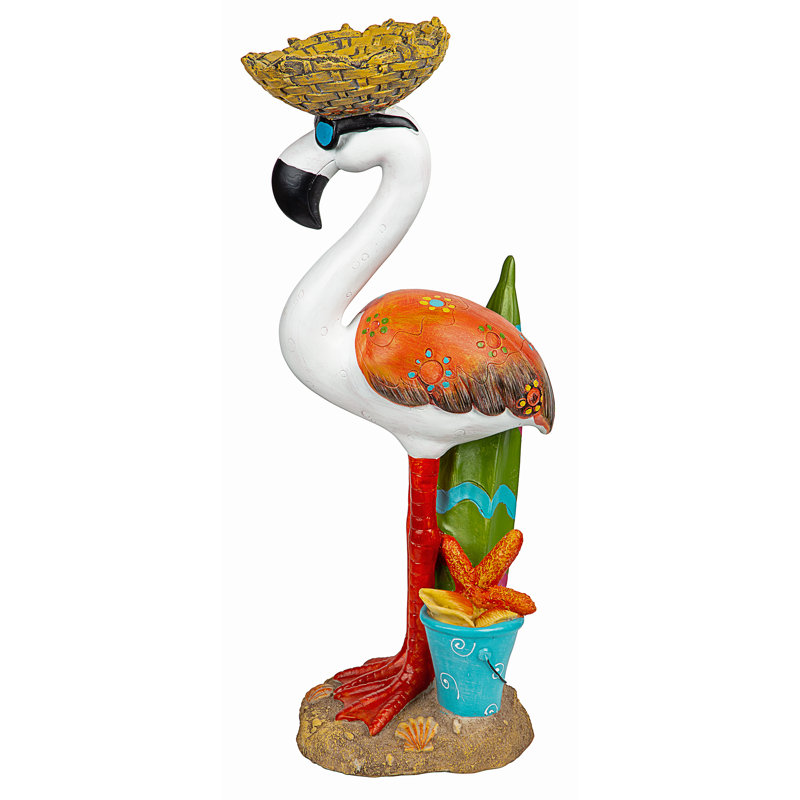 Luau Larry Pale Pink Flamingo Garden Statue with Straw Hat