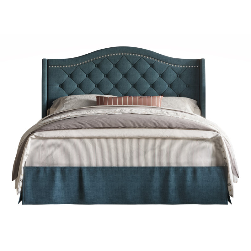 Lit plateforme tapissier Belles, Bleu denim, Grand lit