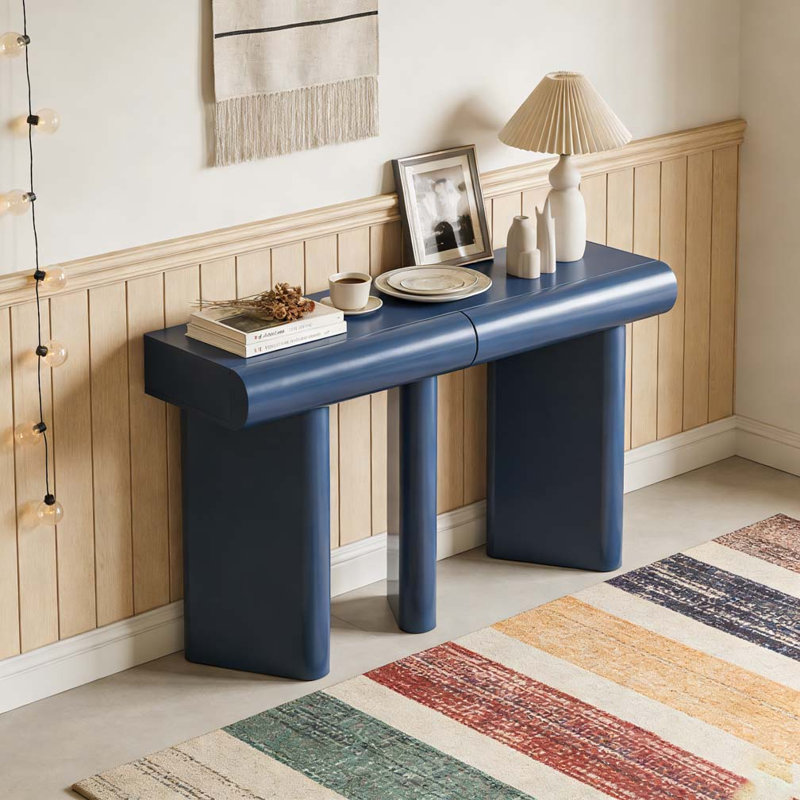 47.6" Modern Painted Entryway Table with 2 Curved Drawers, Navy Blue
