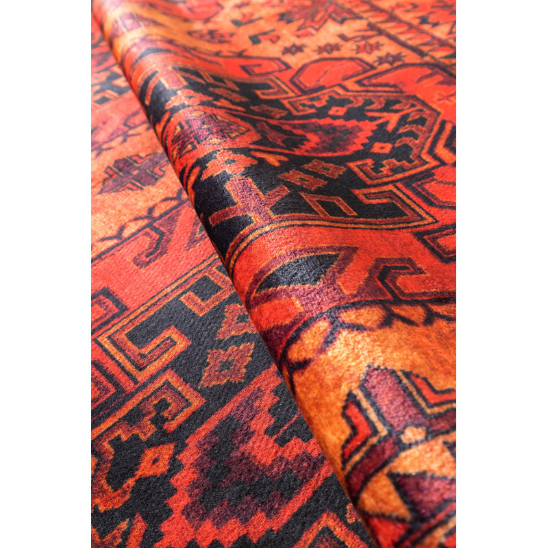 Tapis orange orange en polyester tissé à la machine, Rectangle 5 pi 3 po x 7 pi 7 po