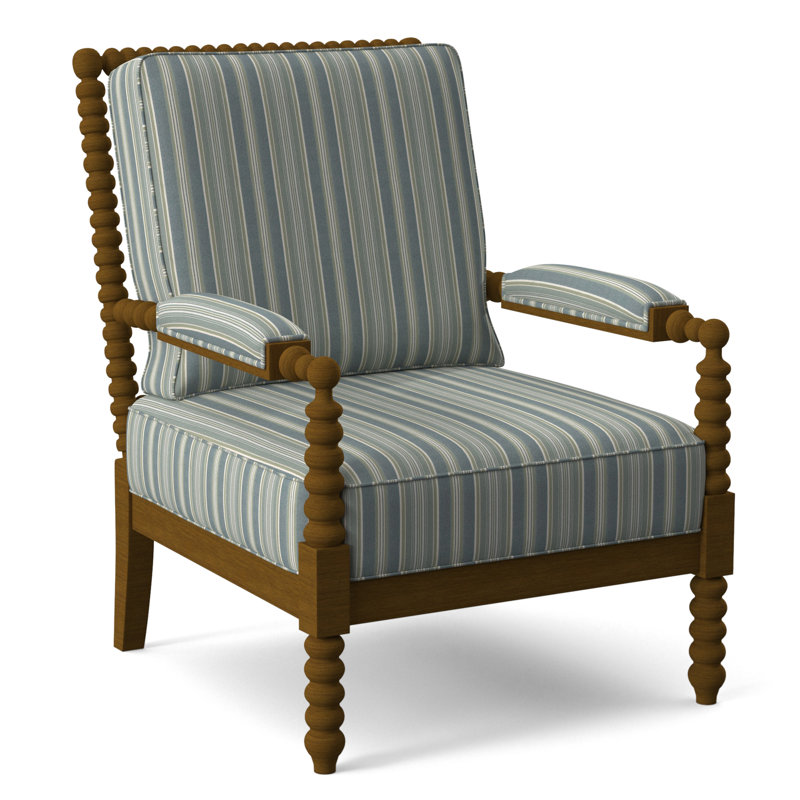 Jamilla Armchair, Havana Finish, Green and Blue Stripe; 0252-54