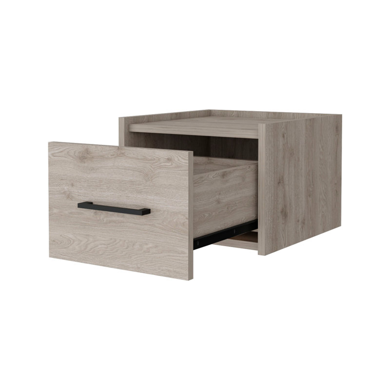 Space Saving Floating Nightstand With Versatile Shelf And Handy Drawer, Light Gray