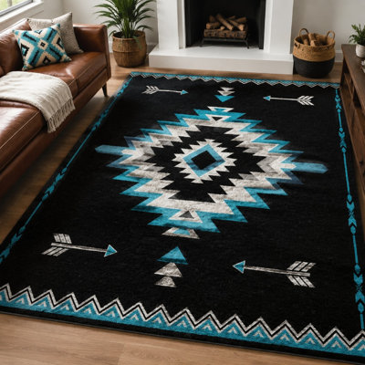 1pièce motif géométrique du Sud-Ouest - moelleux, moquette en tissu doux imprimé, lavable et facile à nettoyer, grand tapis mince, envers antidérapant, convient au salon, à la chambre à coucher, à la cuisine, au bureau et à l'intérieur pour la maison