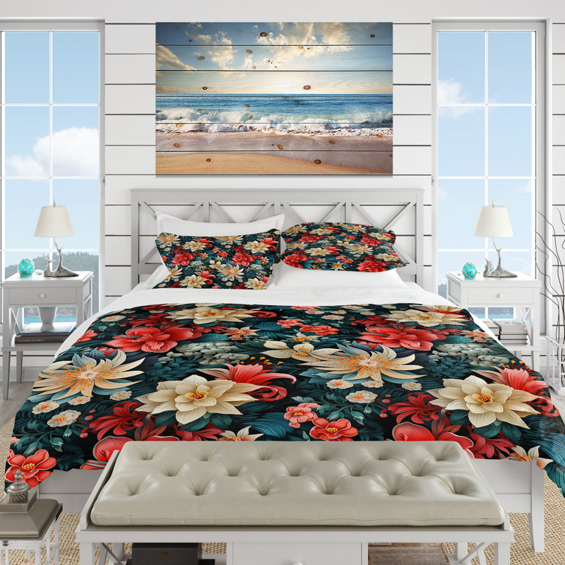 Literie à motif tropical Oceanic Gardens II, Housse de couette simple + 1 taie décorative stan