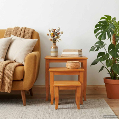  Tables d'appoint gigognes 3 pièces en bois d'acajou massif naturel