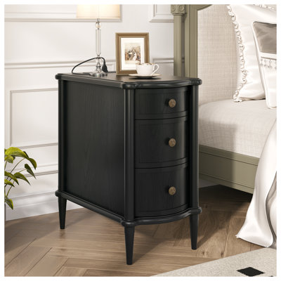 23.6" Nightstand with Storage Cabinet, Solid Wood & Manufactured Wood Construction