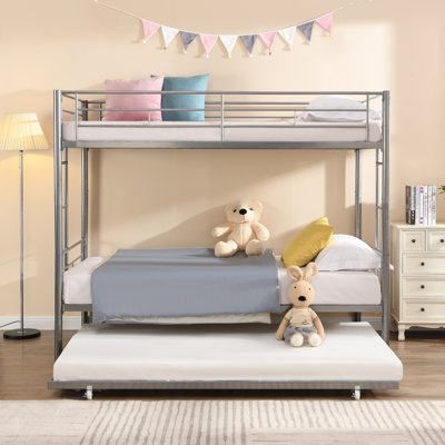 Lit superposé simple au-dessus d'un lit simple en métal avec lit gigogne, convertible en 2 lits simples séparés, barrières de sécurité complètes et échelle intégrée, aucun sommier nécessaire, capacité de 250 / 350Lbs robuste pour les chambres