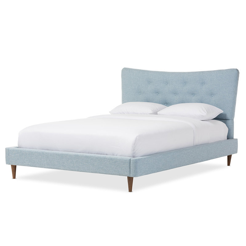 Belony Upholstered Platform Bed, Light Blue, Queen