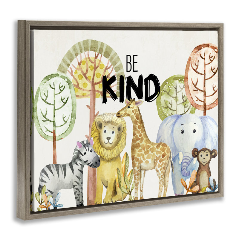 Cadre flottant Be Kind Jungle Animals, design par Kim Allen, H 25 po x l 31 po, Cadre flottant orme Montalcino
