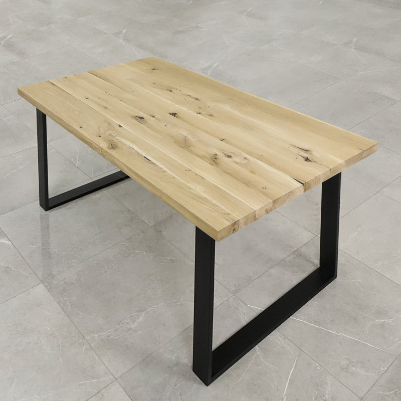 Isaias Oak Solid Wood Top Metal Base Dining Table, Unfinished, H80cm x L200cm x W40cm