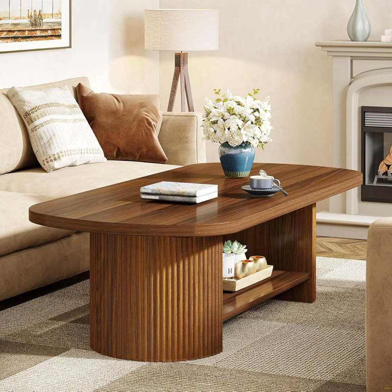 Table basse ovale à 2 niveaux 45,27 po avec tablette de rangement pour le salon