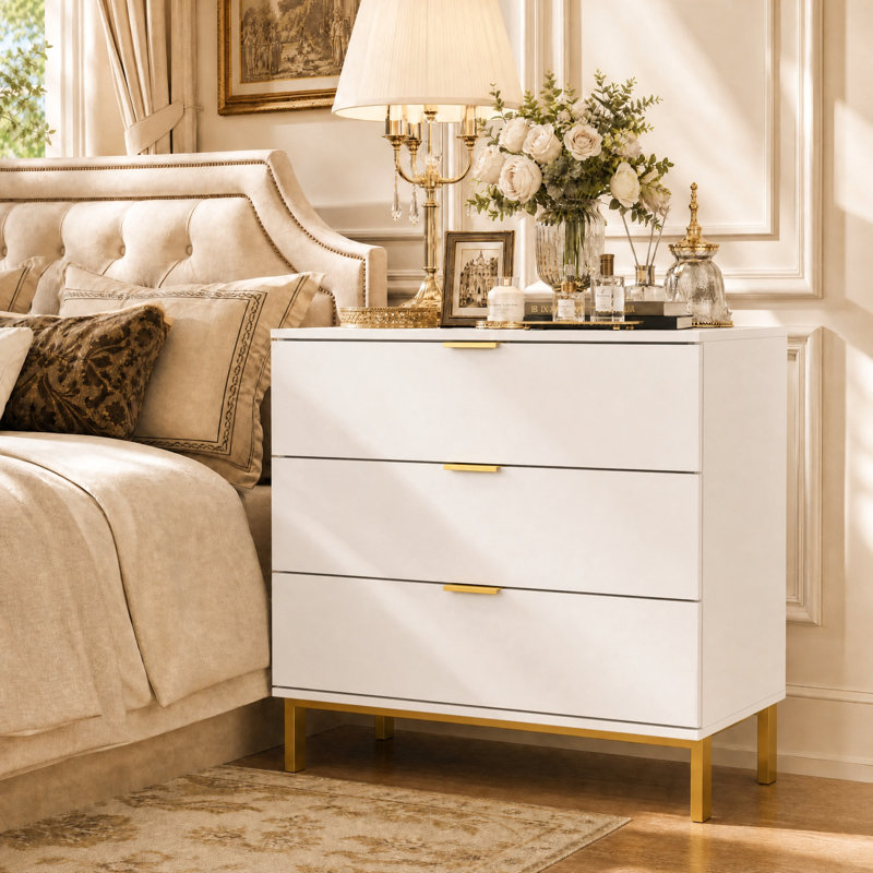 Commode 3 tiroirs Spurlin, Blanc
