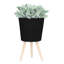Élégant pot à fleurs noir de 10 po avec pieds en bois pour le porche et la maison à poteaux striés de 12 po, plantes succulentes et fleurs