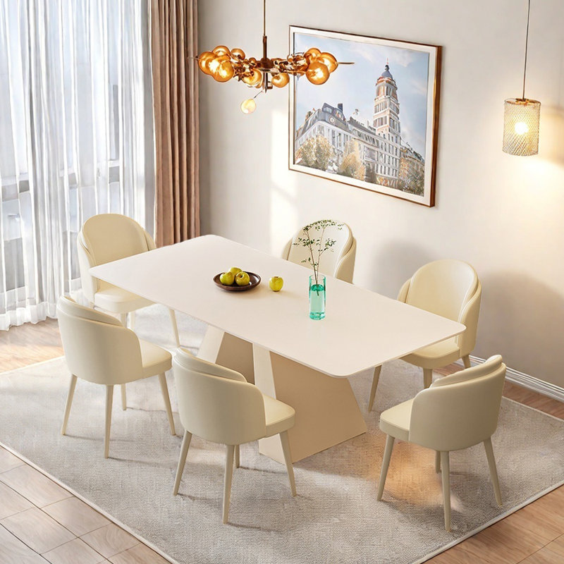 Ensemble de table à dalle de roche moderne et simple de style crème, H 29,52 po x L 62,99 po x l 31,49 po, 7