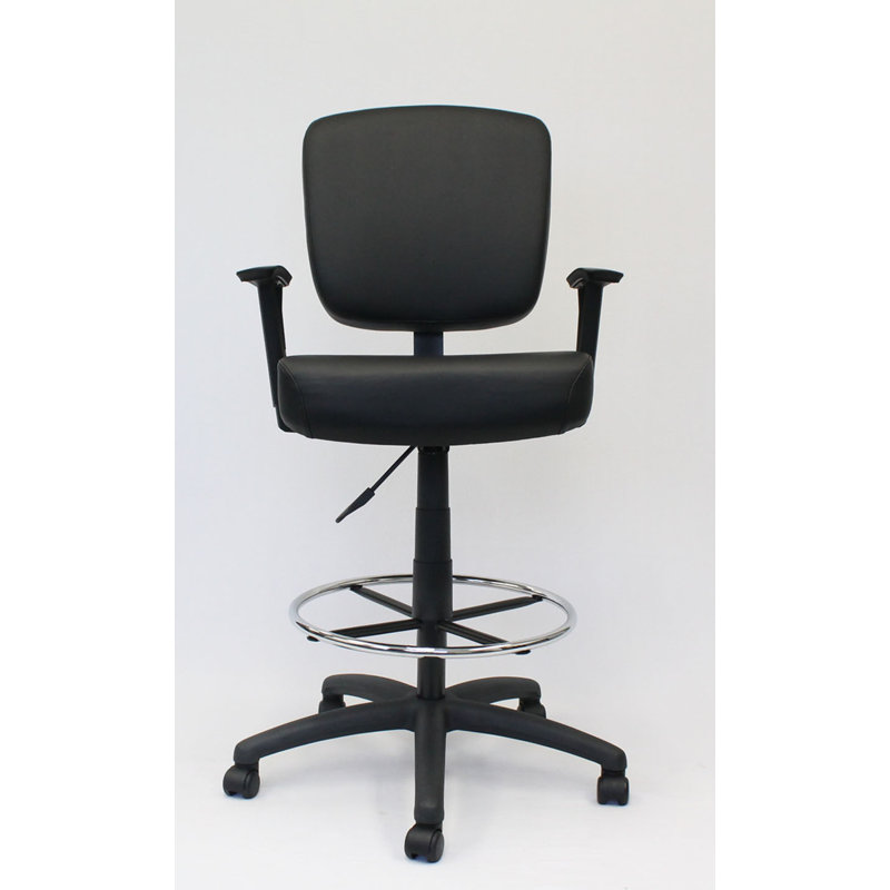 Oversized Black Drafting Stool with Chrome Footring and Adjustable Arms