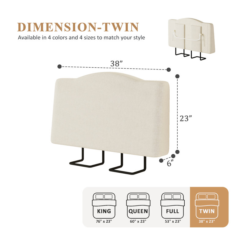 Tête de lit rembourrée en lin à hauteur réglable avec dossier ergonomique pour matelas de 6 à 15 po, aucun assemblage requis - simple, beige