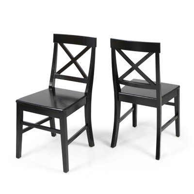 Farmhouse Acacia Wood Dining Chairs, Black (Set Of 2)