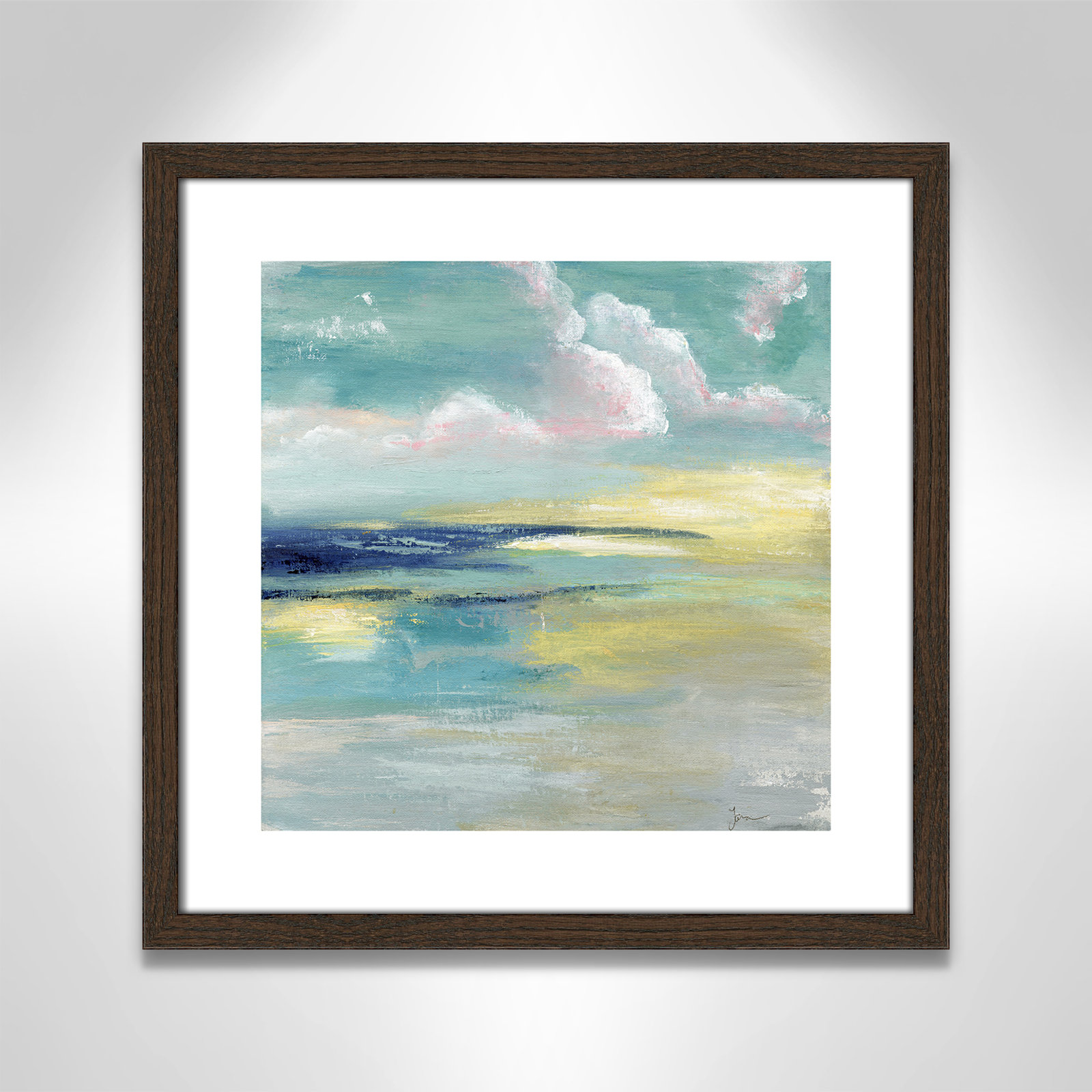 Bertie "Ocean View" Painting by Tava Studios, 18.25" H x 18.25" W x 0.75" D, Walnut Wood Framed Paper