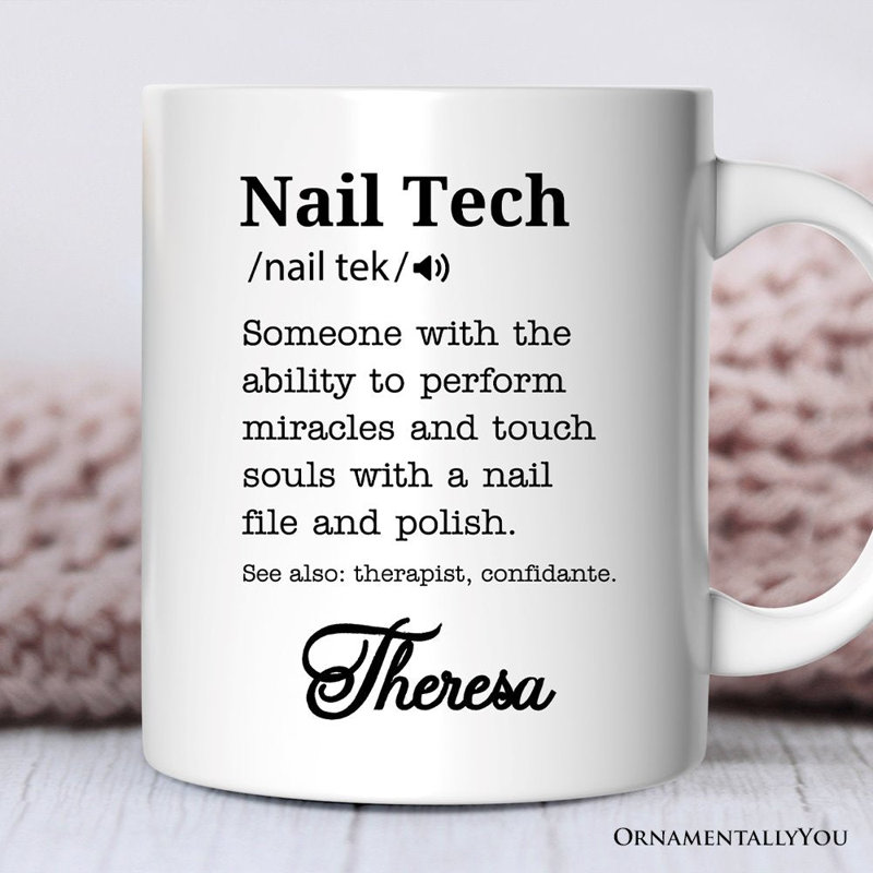 Tasse à définition Nail Tech, cadeau rigolo de cloueur avec nom personnalisé