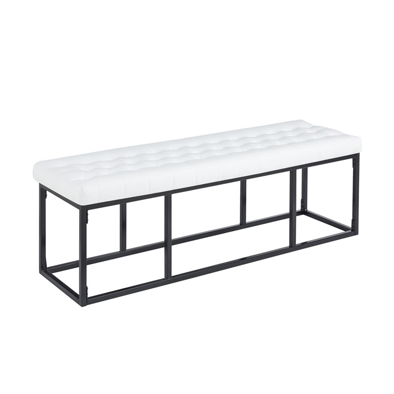 Olmsted Faux Leather Bench with Metal Legs, White