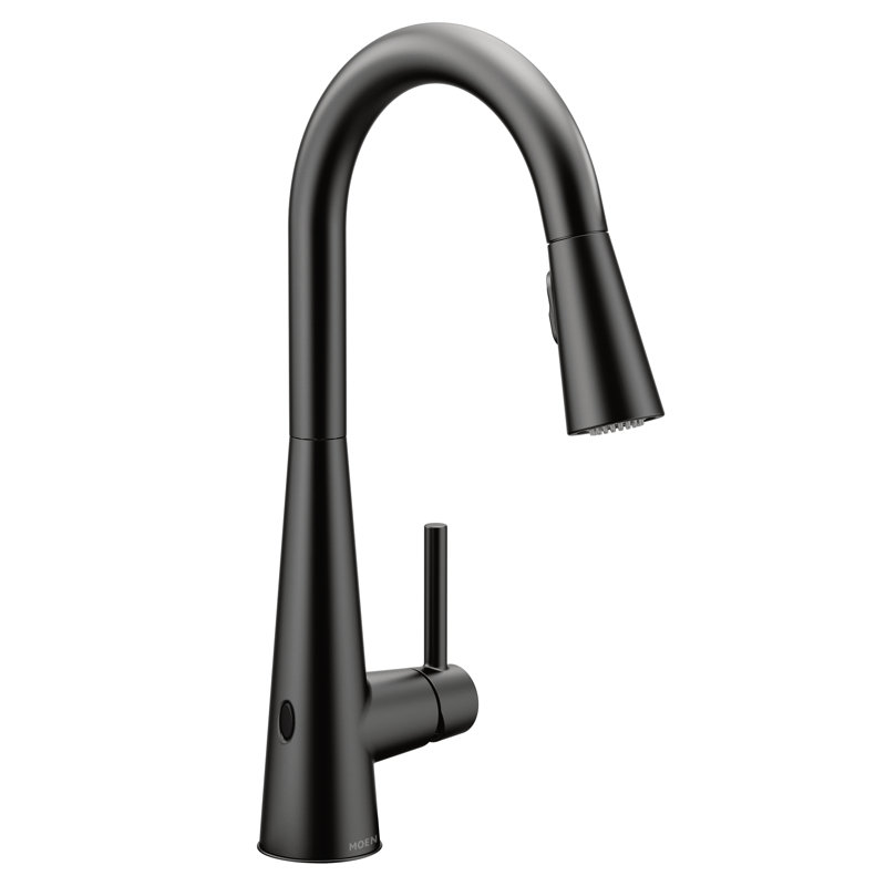 Robinet de cuisine élégant noir mat à une poignée à arc arqué à une poignée MotionSense Wave, Noir mat