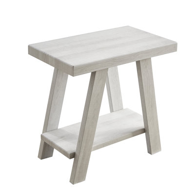 White Finish Contemporary Side Table With Extra Storage Capacity Option - Hardwood Veneer Tabletop, Facility, And Captivating Wide-Angled Legs Wood Shelf For Living Room Superior Area, Fashionable