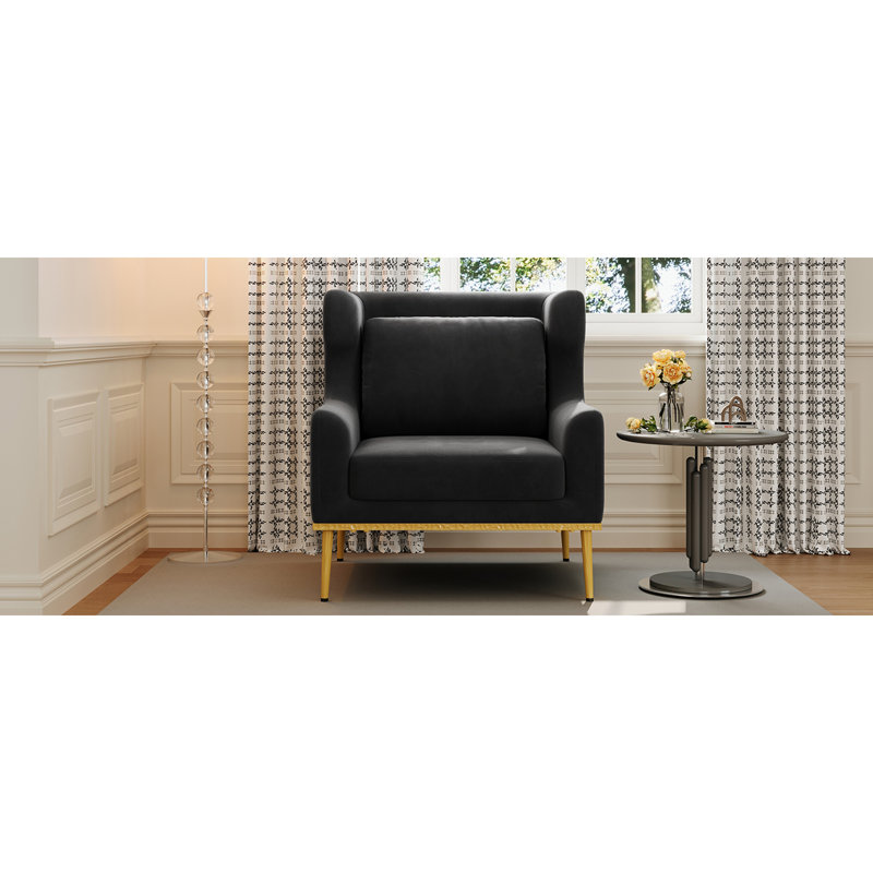 Chaise d'appoint moderne en velours avec structure et coussin en fer, Noir