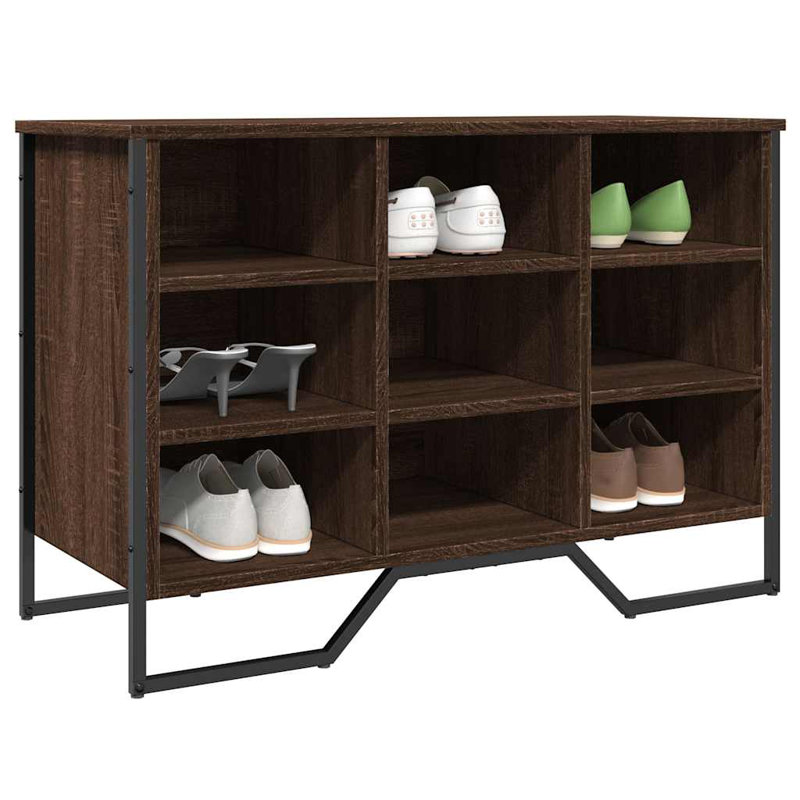 9 Pair Shoe Storage Cabinet, Brown Oak