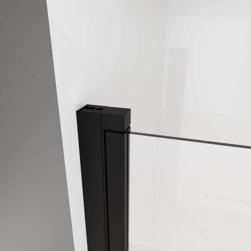 Semi-Frameless Pivot Shower Door, 1/4" Tempered Glass, 1.2Inch Adjustable Width, Reversible Installation, Matte Black