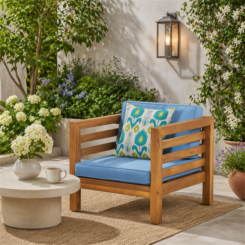 Chaise club Oana, Pecan/Blue