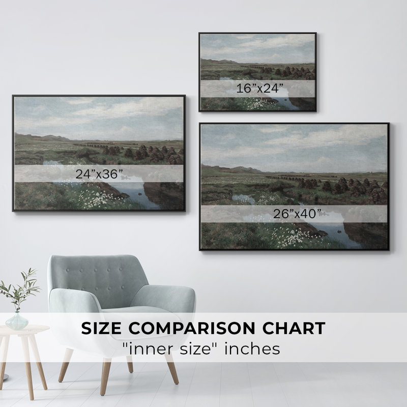 Paysage rétro-Dxxvi, Toile avec cadre flottant noir, H 27 po x l 41 po x P 2 po