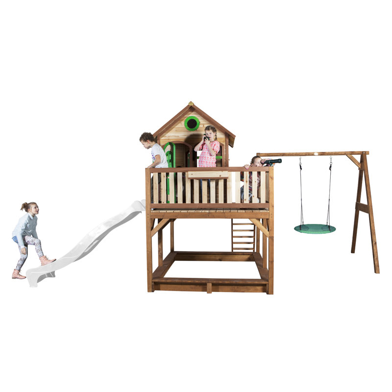 AXI 613cm W x 277cm D Outdoor Hemlock Wood Playhouse, Brown/Green/White