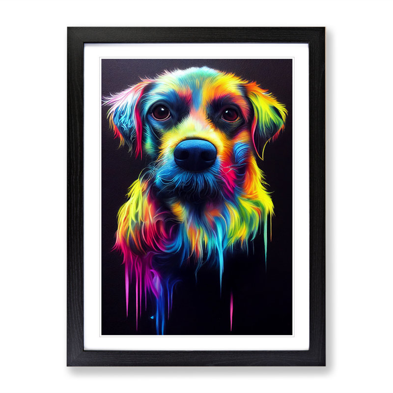 Neon Dog - Framed Print, Black, 64cm H x 46cm W x 2cm D