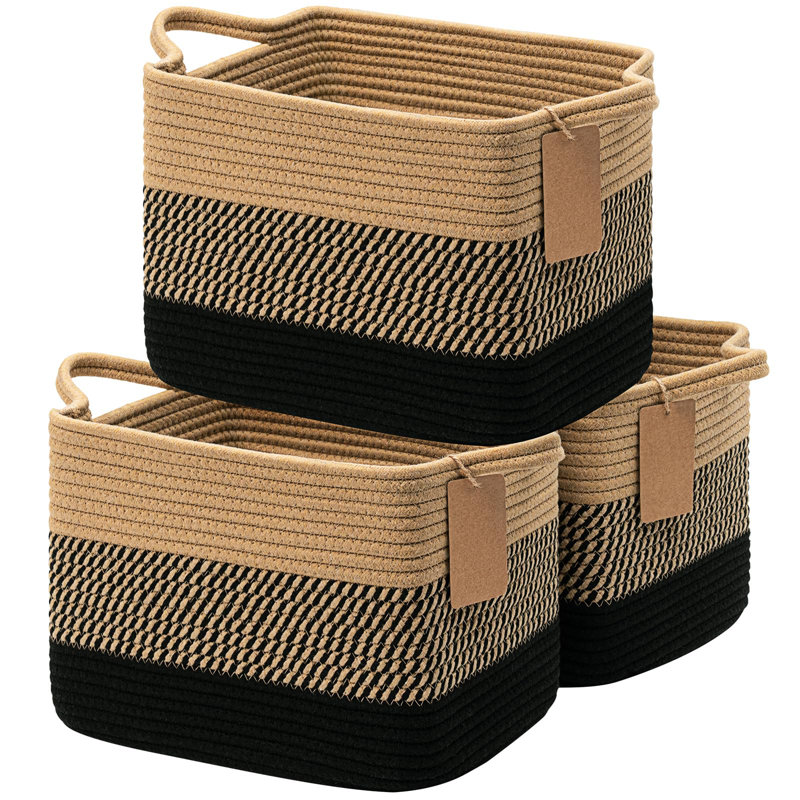 Beachcrest Home Maleah Cotton Decorative Basket, Black Jute