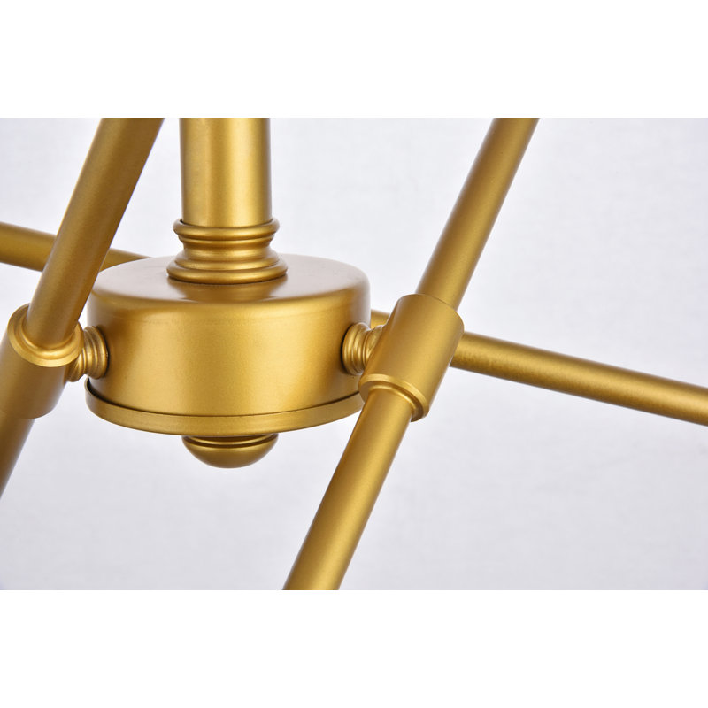 Lustre Spoutnik linéaire moderne Whelchel, Laiton, Six lumières, H 19,6 po x l 17,1 po x P 17,1 po