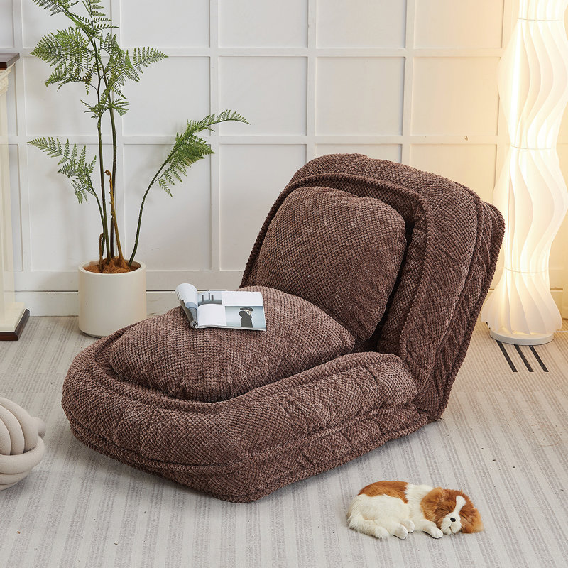 Canapé paresseux polyvalent pliable avec positions réglables pour la détente, Brun 1, H 33,07 po x l 69,29 po x P 34,65 po