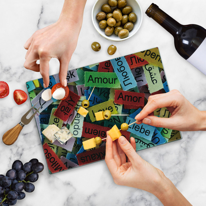 Ambesonne Colorful Tempered Glass Cutting Board Words Composition Love Multi