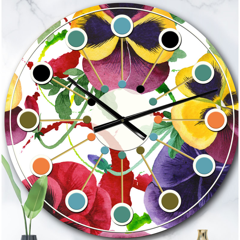 Horloge murale florale botanique rétro, Surdimensionné