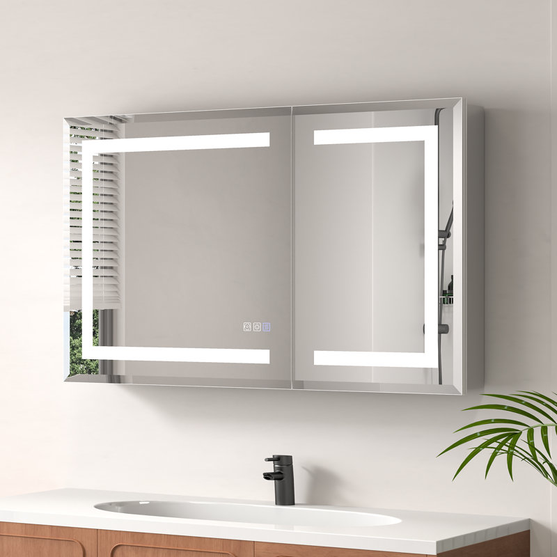 Armoire à pharmacie encastrée ou à fixation en surface sans miroir avec miroir et désembueur Hendra