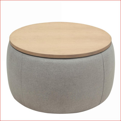 Ottoman 2-in-1 Round Storage End Table/Footstool, 25.5"x25.5"x14.5", Light Grey | MDF