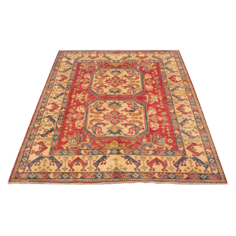 Tapis rouge en laine noué à la main de conception unique 6 pi 2 po x 8 pi 9 po New Age Finest Ghazni