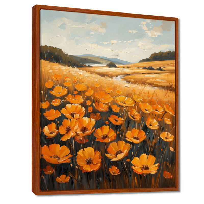 Décoration murale jaune renoncule fleur jaune II - boutons d'or, Toile avec cadre flottant brun, H 20 po x l 12 po x P 1 po