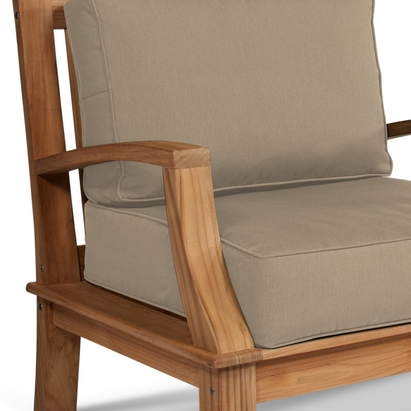 Kauffman Grande Teak Outdoor Club Chair, Heather Beige Sunbrella®, Natural Sanded