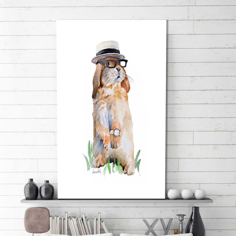 «Modern Bunny II», reproduction de peinture à l'aquarelle, H 30 po x l 18 po x P 1 po, Toile tendue