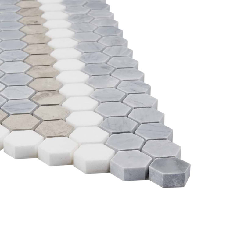 Juno 1" Diamond Hexagon Polished Marble Mosaic, Beige/Gray