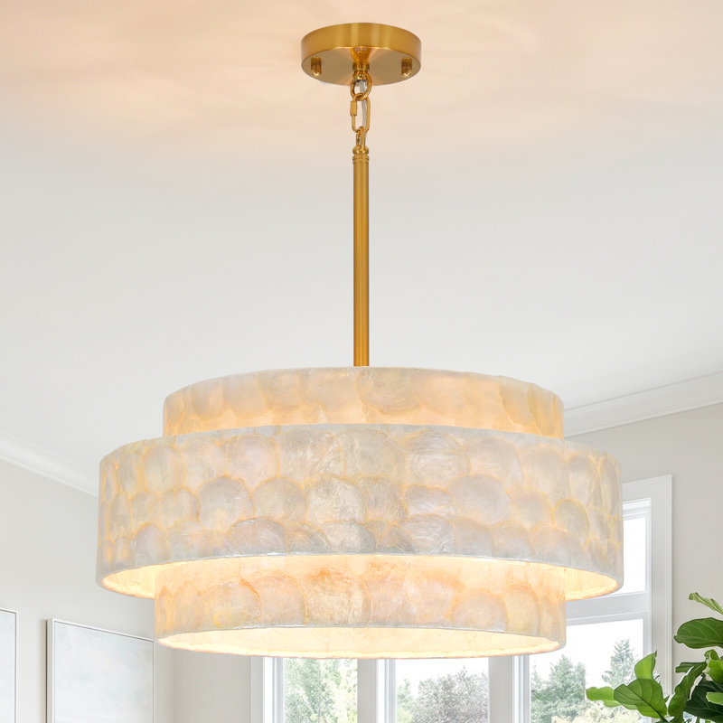 Lustre cylindrique en coquille de Capiz 19 lumières 5 lumières 19,7 pouces, Laiton