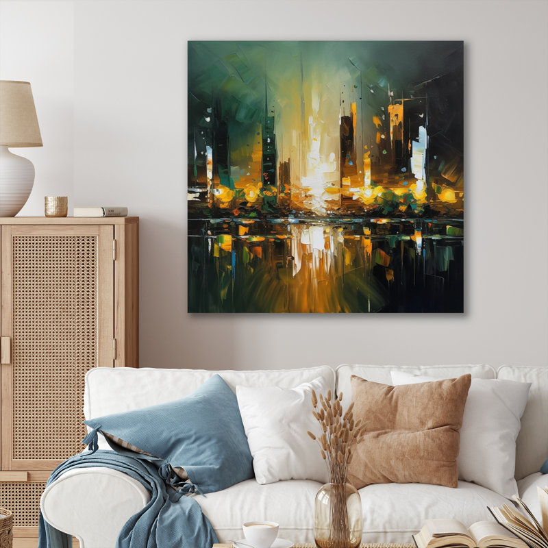 «Abstract City Skyline 1» - Impression, H 16 po x l 16 po x P 1 po, Toile tendue