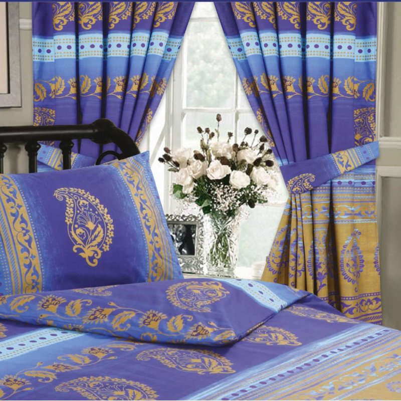KASHMIR Cryal Pencil Pleat Semi Sheer Curtains, Blue