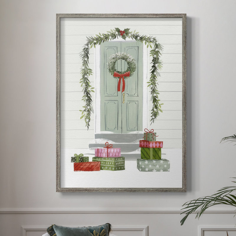 Festive Front Door Collection B Framed Print - Solid Wood, 11" H x 9" W